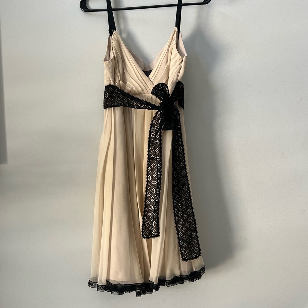 La Perla cream white with delicate black lace trim mini dress